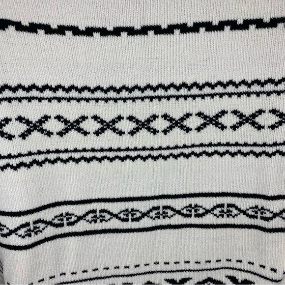 XL Vintage White Stag White And Black Geometric Print 90s Sweater V Neck Stretch - Picture 5 of 8
